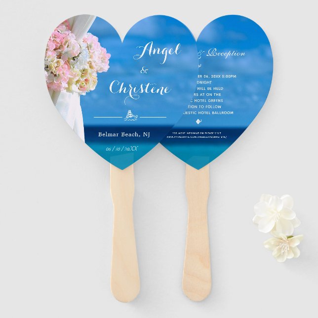 Elegant Floral Ocean Beach Summer Wedding Hand Fan (Front and Back)
