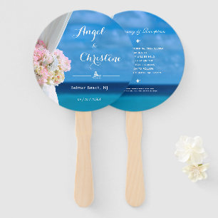 Elegant Floral Ocean Beach Summer Wedding Hand Fan