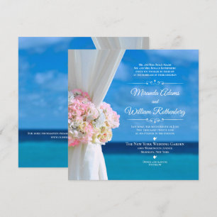 Elegant Floral Ocean Beach Summer Wedding Invitation
