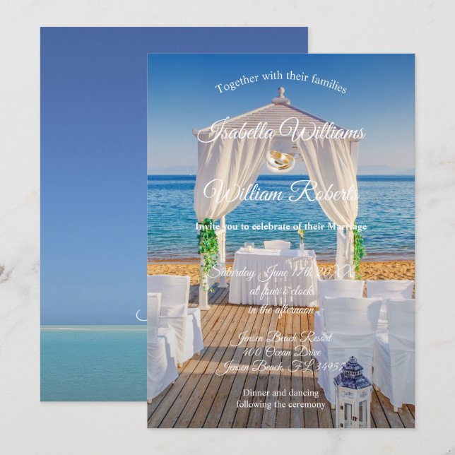 Elegant Floral Ocean Beach Summer Wedding Invitation (Front/Back)