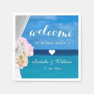 Elegant Floral Ocean Beach Wedding Welcome Napkin