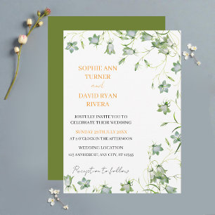 Elegant Floral Olive Green Bellflower Wedding Invitation