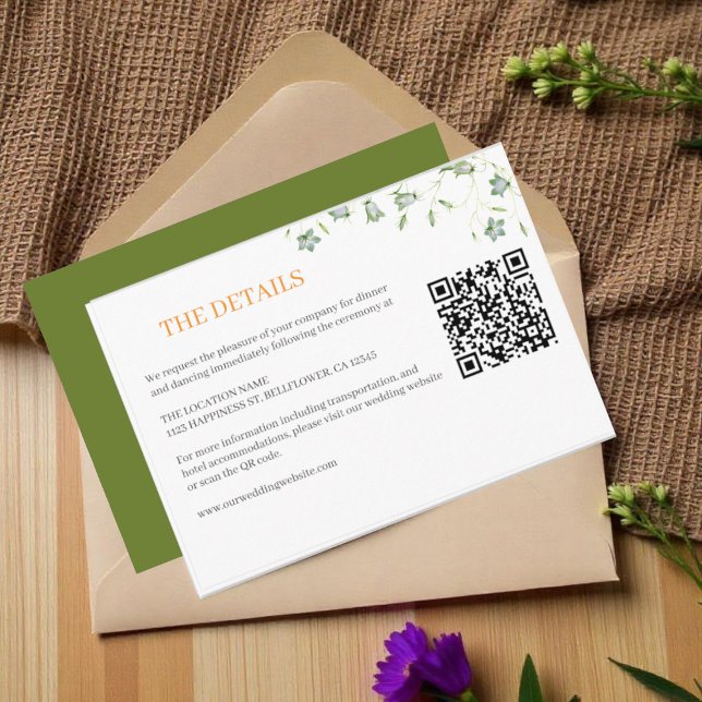 Elegant Floral Olive Green Wedding Details Enclosure Card (Creator Uploaded)