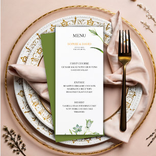 Elegant Floral Olive Green Wedding Menu