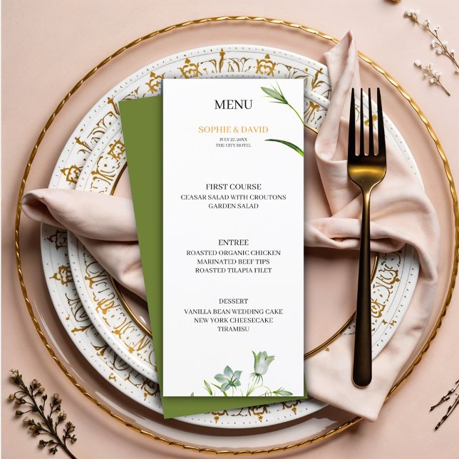 Elegant Floral Olive Green Wedding Menu (Creator Uploaded)