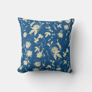 Elegant Floral on Classic Blue Throw Pillow