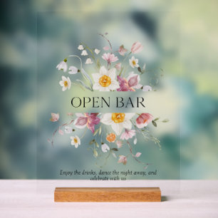 Elegant Floral Open Bar Sign 