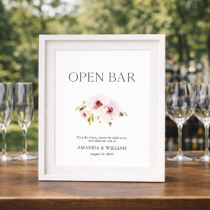 Elegant Floral Open Bar Sign