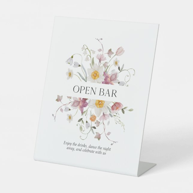 Elegant Floral Open Bar Sign for Weddings (Front)