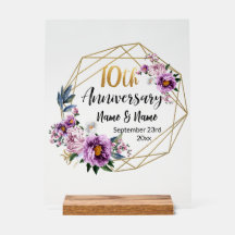 Élégant floral or 10 ans d'anniversaire de mariage