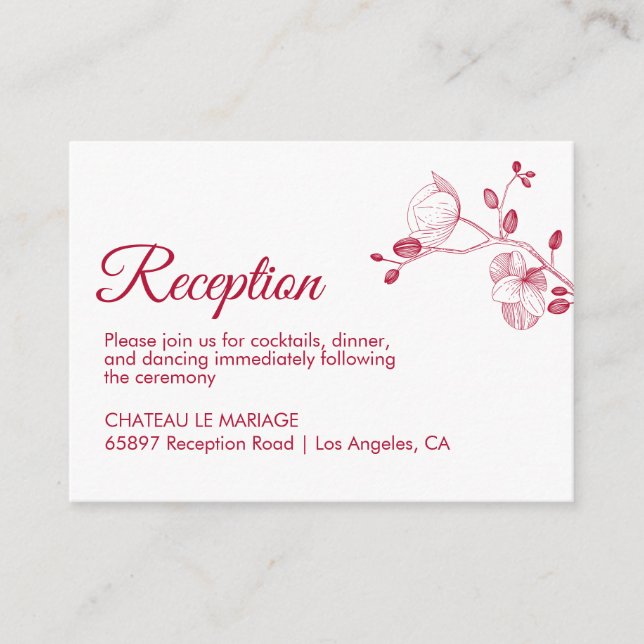 Elegant floral orchids modern simple reception enclosure card (Front)
