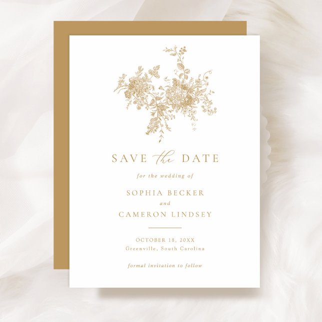 Elegant Floral Ornament Gold Wedding Save the Date Invitation (Creator Uploaded)