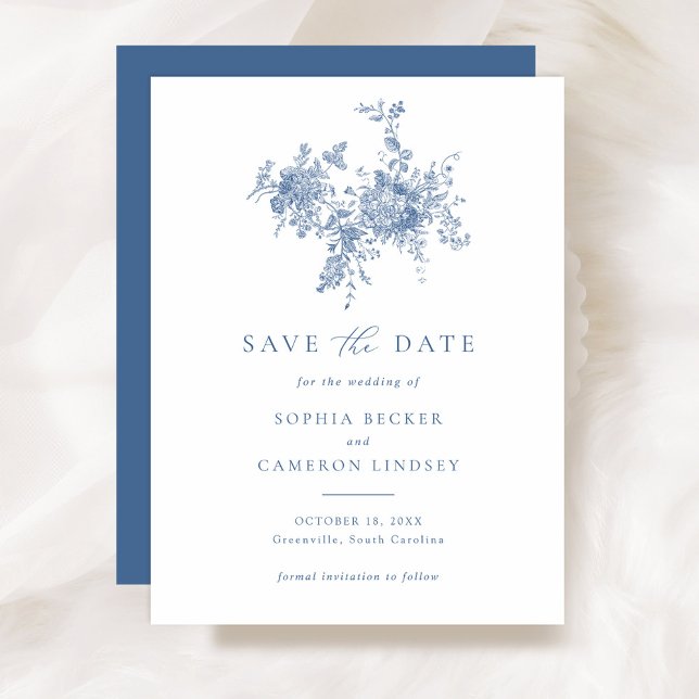 Elegant Floral Ornament Navy Blue Save the Date Invitation (Creator Uploaded)