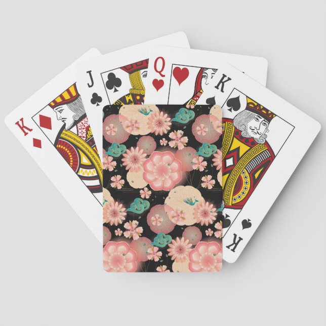 Elegant Floral Ornament Spring Peach Garden Boho Playing Cards (Back)