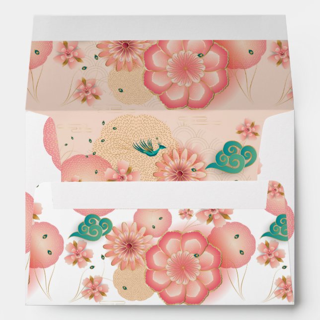 Elegant Floral Ornament, Spring Peach Garden Envelope (Back (Bottom))