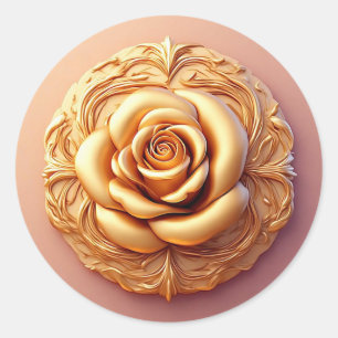 Elegant Floral Ornament With Golden Accents Classic Round Sticker