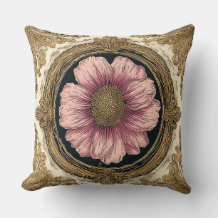 Elegant Floral Ornament With Golden Accents Throw Pillow