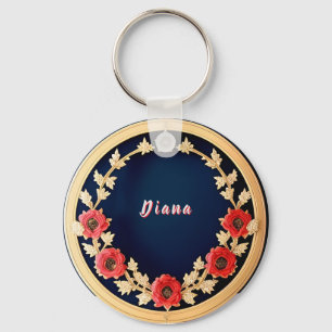Elegant Floral Ornamental Design Keychain