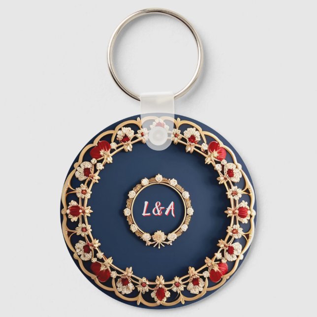 Elegant Floral Ornamental Design Keychain (Front)