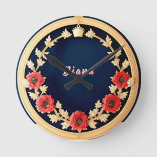 Elegant Floral Ornamental Design Round Clock