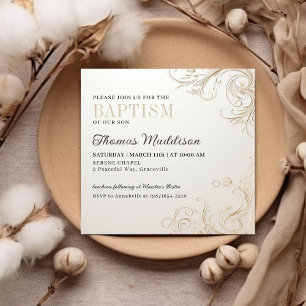 Elegant Floral Ornamental Photo Baptism Invitation