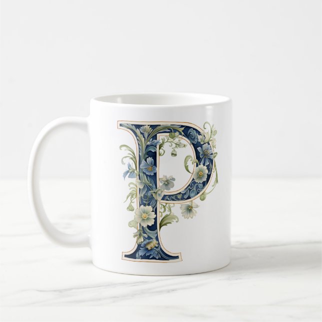 Elegant Floral P Monogram Mug (Gauche)