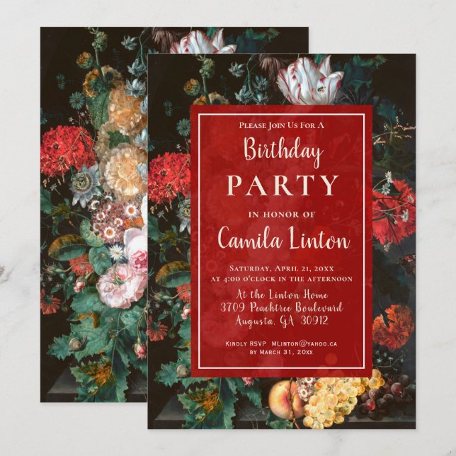 Elegant Floral Painting Birthday Party Invitation (Front/Back)