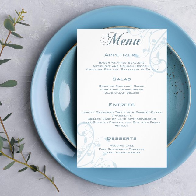 Elegant Floral Pale Light Blue Wedding Menu Flyer (Creator Uploaded)