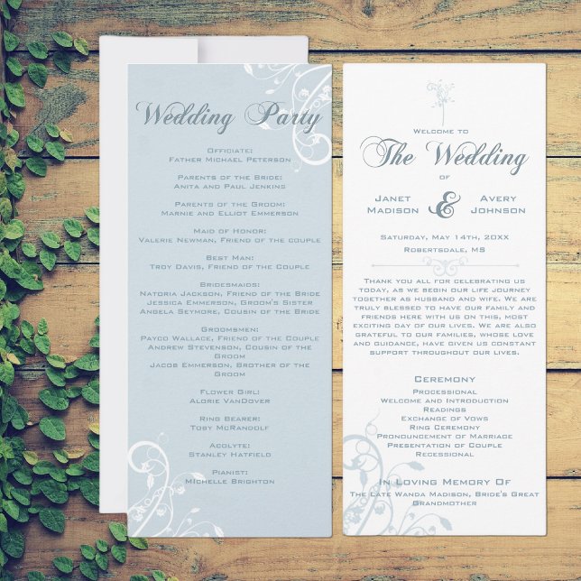 Elegant Floral Pale Light Blue Wedding Program (Creator Uploaded)