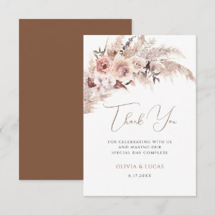 Elegant Floral Pampas Boho Terracotta Wedding Thank You Card