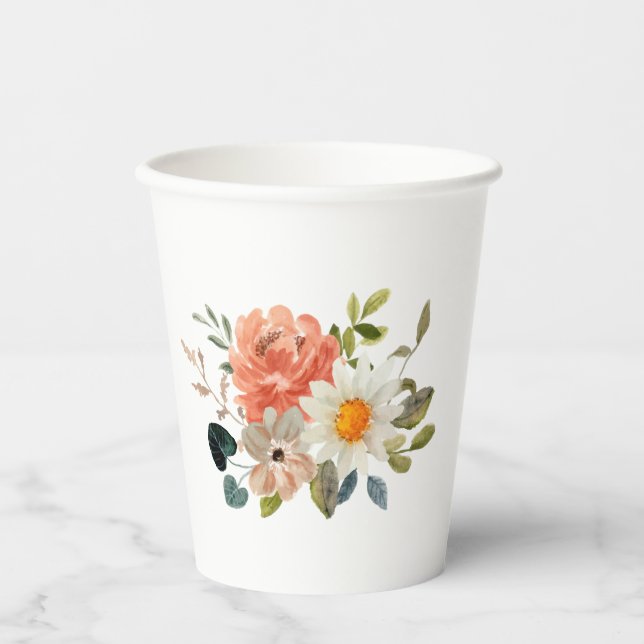 Elegant Floral Paper Cups – Soft Botanical Design (Front)