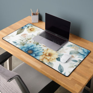 Élégant floral pastel bleu et jaune sur fond blanc