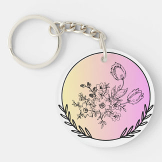 Elegant Floral Pastel Circle Aesthetic Design Keychain