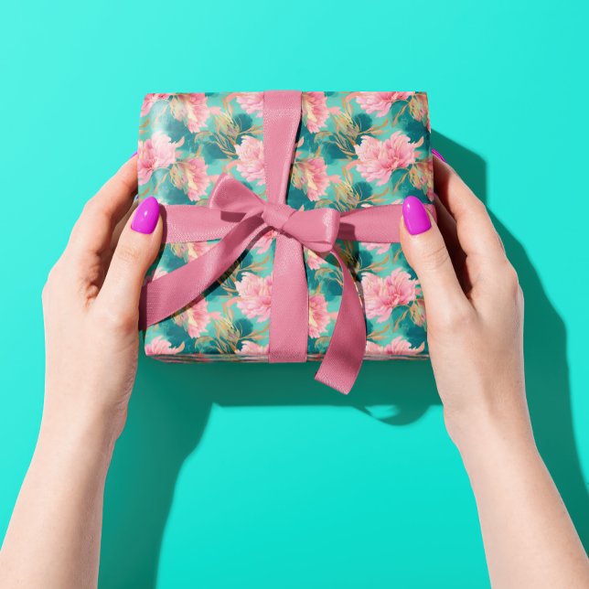 Elegant Floral Pastel Pink and Teal Blue  Wrapping Paper (Creator Uploaded)