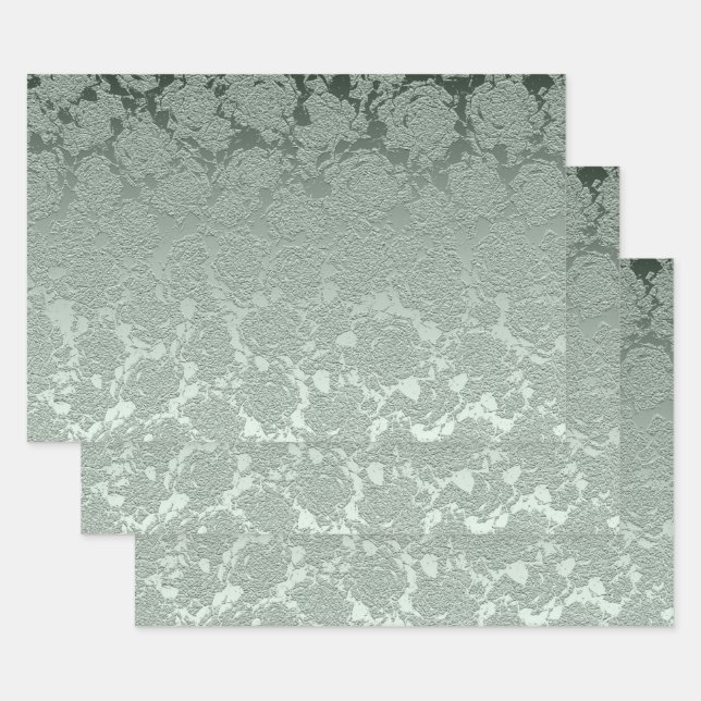 Elegant Floral Pastel Sage Green Pattern Wrapping Paper Sheet (Set)