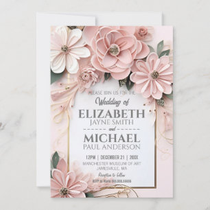 Elegant Floral Pastel Wedding Paper Quilling Frame Invitation
