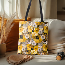 Elegant Floral Patchwork with Yellow, Grey, Black