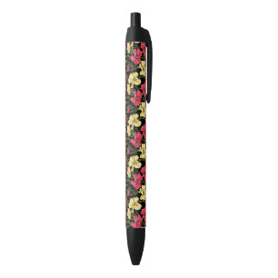 Elegant floral pattern 2 black ink pen
