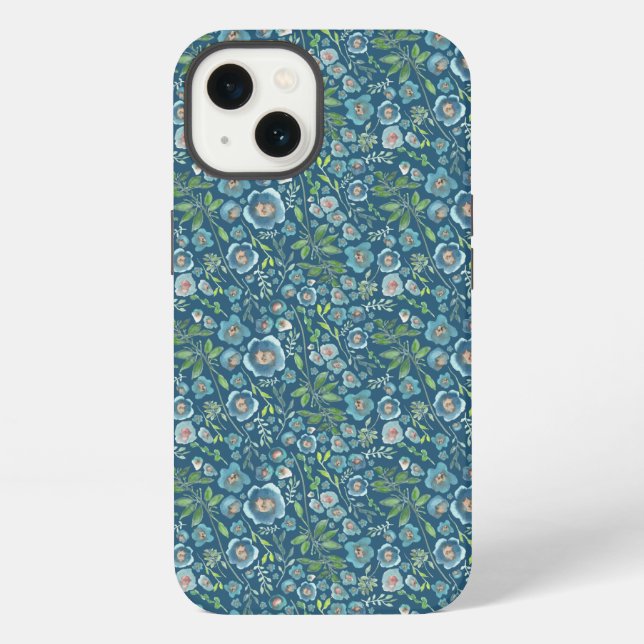 Elegant Floral Pattern Blue iPhone Case (Back)