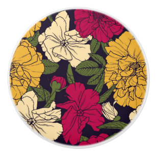 Elegant floral pattern ceramic knob