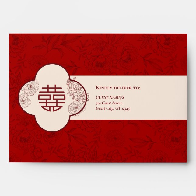 Elegant Floral Pattern Chinese Wedding Invitation Envelope (Front)