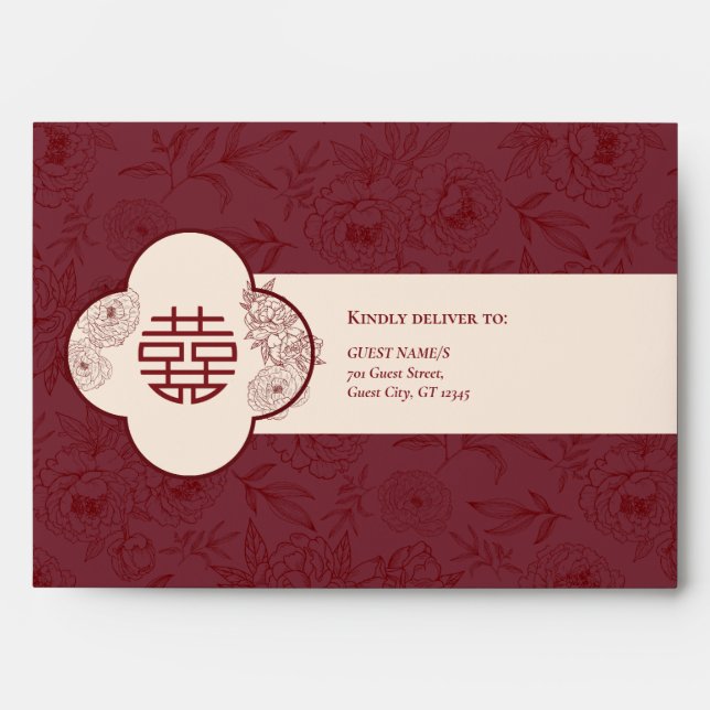 Elegant Floral Pattern Chinese Wedding Invitation Envelope (Front)