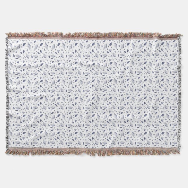 Elegant Floral Pattern Dark Blue and White  Throw Blanket (Front)