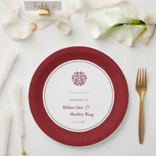Elegant Floral Pattern Double Xi Chinese Wedding Paper Plate