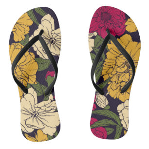 Elegant floral pattern flip flops