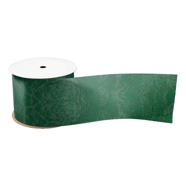 Elegant Floral Pattern green Satin Ribbon (Spool)