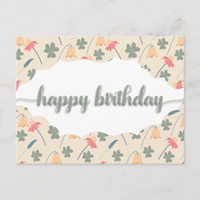 Elegant Floral pattern Happy Birthday Postcard (Front)