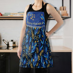 Elegant Floral Pattern Happy Hanukkah Apron<br><div class="desc">Have fun with these beautiful whimsical hand-painted floral pattern blue apron. The leaves are all in blue colour and a few flowers are yellow. This cute APRON was designed for Hanukkah Holidays carries a Happy Hanukkah message and can be easily replaced with a short text according to your choice. It...</div>