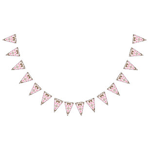 Elegant floral pattern in brown and pink hues set  bunting flags