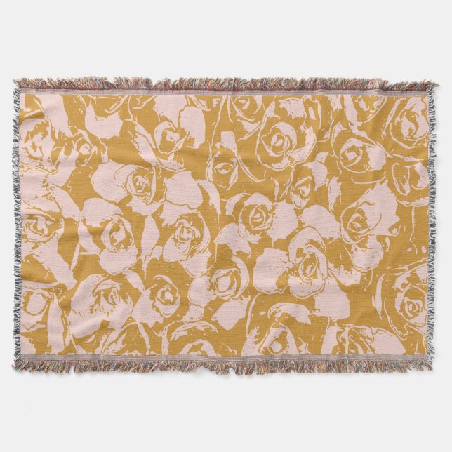 Elegant Floral Pattern in Pink and Mustard Yellow Throw Blanket (Front)